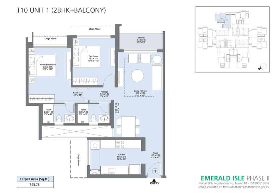 T10 Unit 1 (2BHK+Balcony) - Emerald Isle