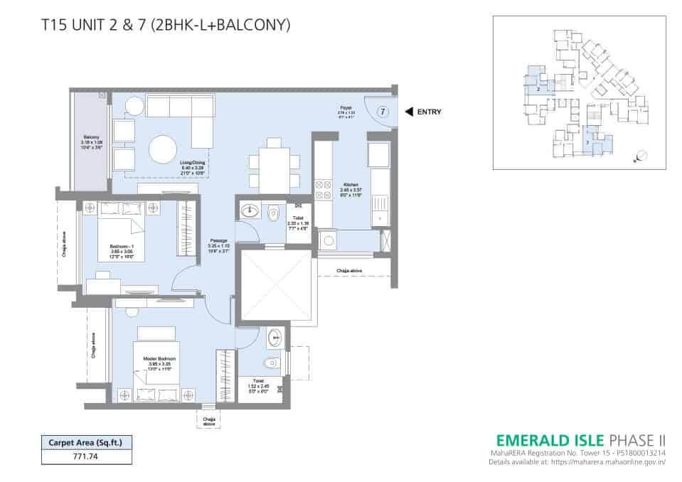 T15 Unit 2 & 7 (2BHK-L+Balcony) - Emerald Isle