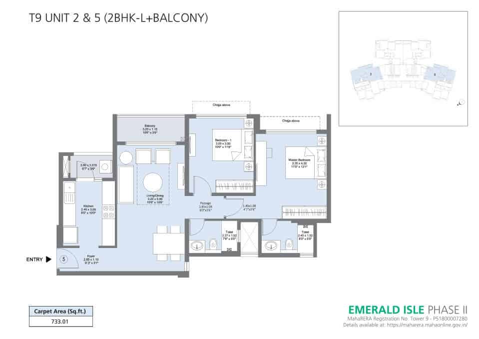T9 Unit 2 & 5 (2BHK-L + Balcony) - Emerald Isle